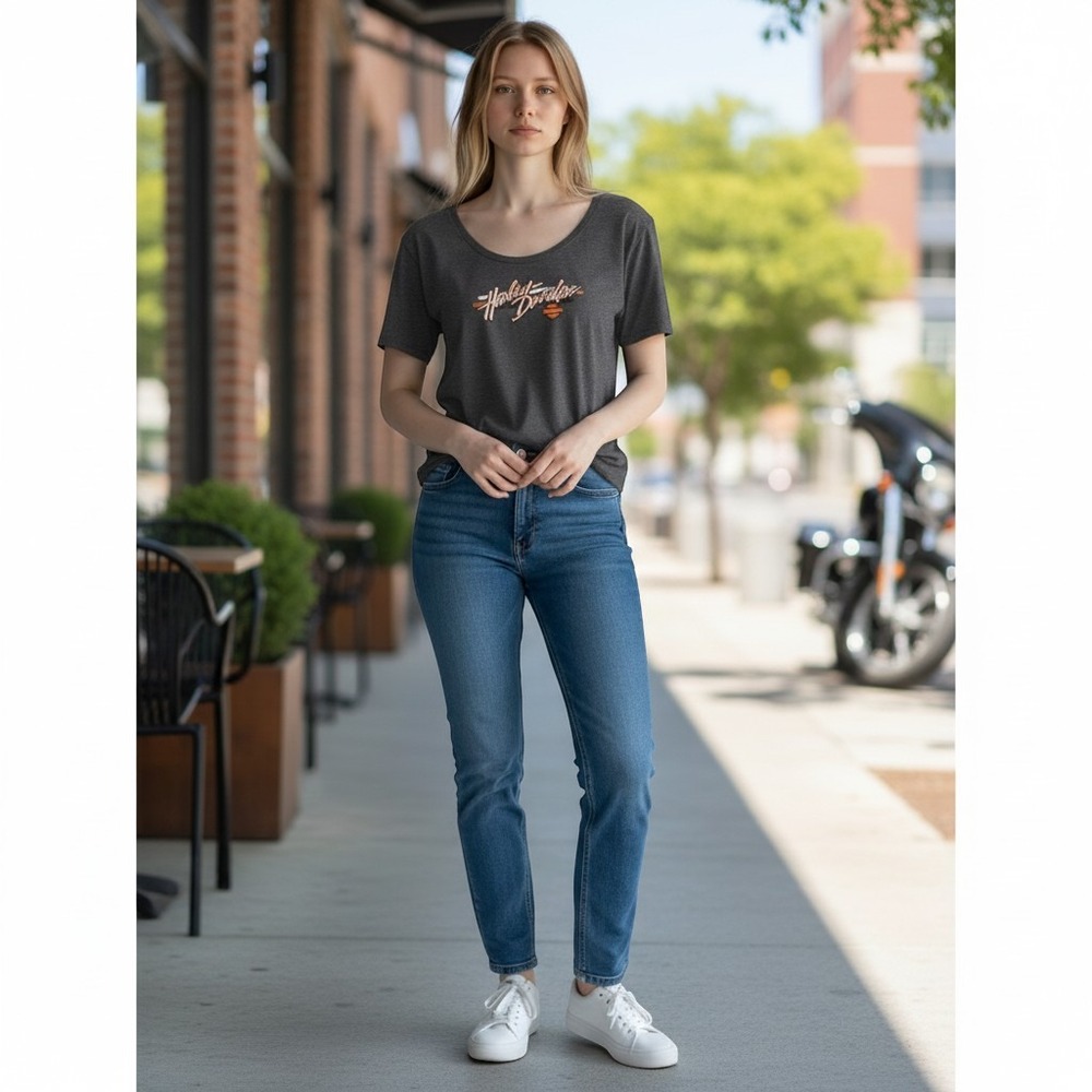 Harley-Davidson Buffalo Bill Cody Wyoming Graphic T-Shirt Gray Womens 3X AXH6736